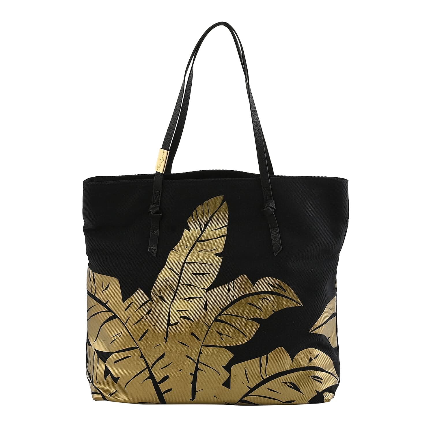 Foley & Corinna Black Faux Leather Palm Canvas Tote Bag