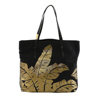 Foley & Corinna Black Faux Leather Palm Canvas Tote Bag