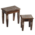 NAKKASHI Set of 2 Wooden Hand Carved Nested Tables (Knock Down) - Sticky add to cart bar