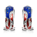 White Austrian Crystal Stylish Half Hoop Style Earrings with US flag Pattern in Silvertone - Sticky add to cart bar