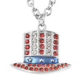 White and Red Austrian Crystal, Enameled Uncle Sam Hat Design Pendant Necklace in Silvertone 23.50-25.50 Inches - Sticky add to cart bar