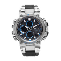 GENOA Japanese and Electronic Movement Multifunctional Key Watch in Silvertone with Black Silicone Strap (46 mm)