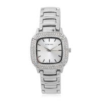STRADA Japanese Movement White Austrian Crystal Watch in Silvertone