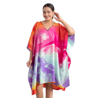 JOVIE Marble Blue Pink Screen Printed Mid Short Kaftan - One Size Fits Most