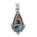 SANTA FE Style 1.35 ctw Red Spiny Oyster Shell and Multi Gemstone Framed Pendant in Sterling Silver - Sticky add to cart bar
