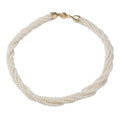 Simulated White Pearl Multi Row Twisted Necklace in Goldtone 23 Inches - Sticky add to cart bar