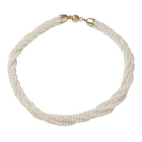 Simulated White Pearl Multi Row Twisted Necklace in Goldtone 23 Inches