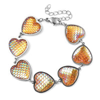 Simulated Pink Magic Color Topaz Diisco Ball Theme Heart Charm Station Bracelet in Stainless Steel (7.25 In)