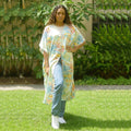 WINLAR Turquoise Ditsy Paisley Microfiber Open-Front Duster Kaftan (One Size Fits up to 3X) - Sticky add to cart bar