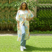 WINLAR Turquoise Ditsy Paisley Microfiber Open-Front Duster Kaftan (One Size Fits up to 3X)