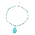 Blue Howlite and White Freshwater Pearl Beaded Necklace 18-20 Inches in Silvertone 115.00 ctw - Sticky add to cart bar