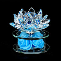 Blue Crystal Lotus Flower in Rotating Base with Multi Color Led Light 4.33"x3.35"
