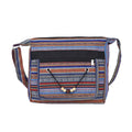 Multi Blue Tribal Pattern 65% Polyester and 35% Cotton Crossbody Bag (12"x3.5"x10") with Shoulder Strap (47") - Sticky add to cart bar