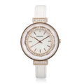 STRADA 10th ANNIVERSARY SPECIAL Austrian Crystal, Enameled Japanese Movement Watch with White Faux Leather Band - Sticky add to cart bar