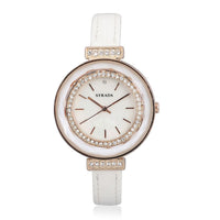 STRADA 10th ANNIVERSARY SPECIAL Austrian Crystal, Enameled Japanese Movement Watch with White Faux Leather Band