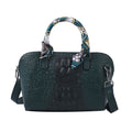 Black Crocodile Embossed Pattern Genuine Leather Crossbody Bag (12.25"x4"x7.21") with Hand Scarf Strap and Shoulder Strap - Sticky add to cart bar