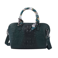 Black Crocodile Embossed Pattern Genuine Leather Crossbody Bag (12.25"x4"x7.21") with Hand Scarf Strap and Shoulder Strap