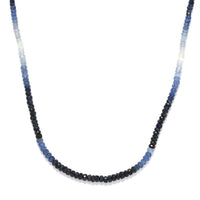 Shades of Blue Sapphire Beaded Necklace 20 Inches in Platinum Over Sterling Silver 55.00 ctw