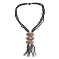 Black and Grey Shell Pearl Seed Beads Tassels Necklace 22 Inches - Sticky add to cart bar