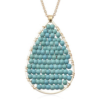 Blue Howlite Tear Drop Necklace 20 Inches in Goldtone