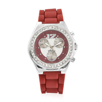 STRADA White Austrian Crystal Japanese Movement Watch with Black Silicone Strap