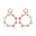 Simulated Multi Gemstone and Multi Color Coral Hoop Earrings in Goldtone - Sticky add to cart bar