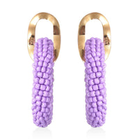 White Seed Beads Hoop Earrings in Goldtone