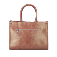 Metallic Brown Genuine Leather Crocodile Pattern Convertible Bag (13.38"x5.51"x9.84") with Detachable Shoulder Strap