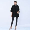 PASSAGE Black Knit Coat with Stand Collar and Buckle - S/M - Sticky add to cart bar