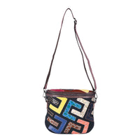CHAOS BY ELSIE Multi Color Fret Pattern Genuine Leather Crossbody Bag with Shoulder Strap (9.84"x3.15"x8.27")