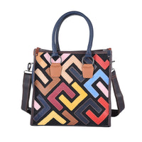 CHAOS BY ELSIE Multi Solid Color Fret Pattern Genuine Leather Convertible Tote Bag with Handle and Shoulder Strap (12.6"x5.12:x11.81")