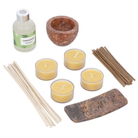 "FRAGRANCE GIFT SET (Reed Diffuser, 4 Tea lights & Incense holder with 20 sticks) Fragrance: Lemon grass"