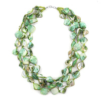 Simulated Green Shell Pearl 3 Strand Necklace 18 Inches in Silvertone