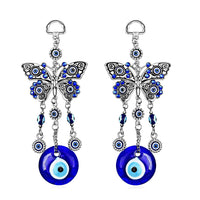 Set of 2 Silver and Blue Butterfly Inspired Eye Wall Hanging Charm in Silvertone (8.27x2.36)