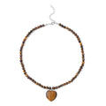 Lapis Lazuli Beaded Necklace with Heart Pendant 18 Inches in Silvertone 145.50 ctw - Sticky add to cart bar
