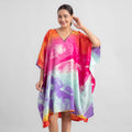 TAMSY Marble Blue Pink Screen Printed Mid Short Kaftan - One Size Fits Most (36"x41") - Sticky add to cart bar