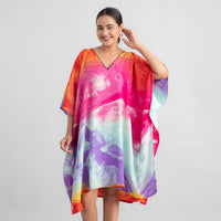 TAMSY Marble Blue Pink Screen Printed Mid Short Kaftan - One Size Fits Most (36"x41")