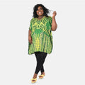 TAMSY Blue Feather Screen Printed Short Kaftan - One Size Fits Most (36"x41") - Sticky add to cart bar