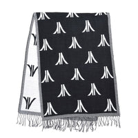 Black and White Pashmina Poncho with Tassels (23.5"x70.5")
