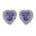 Simulated Amethyst Diamond and Simulated Diamond Heart Halo Earrings in Silvertone 0.50 ctw - Sticky add to cart bar