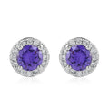 Simulated Peridot, Simulated Diamond Halo Stud Earrings in Silvertone 0.16 ctw - Sticky add to cart bar