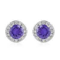 Simulated Peridot, Simulated Diamond Halo Stud Earrings in Silvertone 0.16 ctw