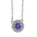 Simulated Dark Color Amethyst, Simulated Diamond Halo Necklace (18 Inches) in Silvertone 0.16 ctw - Sticky add to cart bar