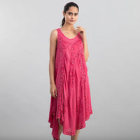 TAMSY Black Women's Umbrella Dress with Sequin Floral Embroidery - One Size Plus