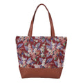 Black Floral Pattern Faux Leather and Jute Tote Bag (17.7x5.5x14) with 11 Handle Drop - Sticky add to cart bar
