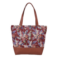 Black Floral Pattern Faux Leather and Jute Tote Bag (17.7x5.5x14) with 11 Handle Drop