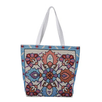 Khaki Flower Jacquard Pattern Tote Bag (18"x5"x12.25")