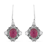 Artisan Crafted Niassa Ruby Carved and Polki Diamond Earrings in Sterling Silver 8.90 ctw