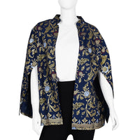 JOVIE Blue Floral Motif Printed Batik Outerwear - One Size Missy