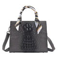 Black Croc-Embossed Genuine Leather Convertible Bag (11"x4"x9.5") with Handle Drop and Shoulder Strap - Sticky add to cart bar